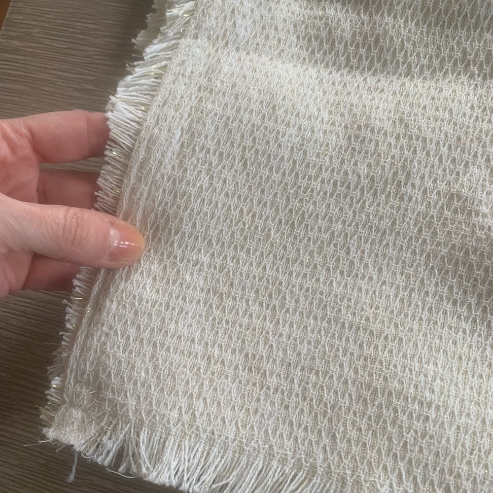 SOLD!!!! OFF WHITE TABLE RUNNER WITH GOLD SPECS (“shimmer table runner”)
